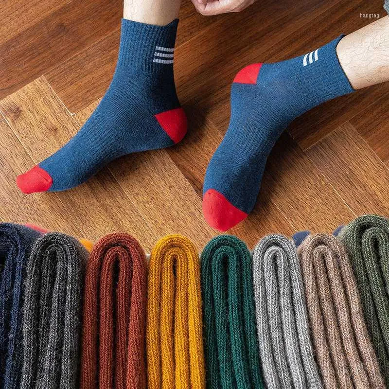 Hommes Chaussettes Paires Hommes Printemps Automne Coton Long Homme Casual Respirant Stripe Crew Sock Unisexe Skateboard Socken Sport CalcetinesMen's