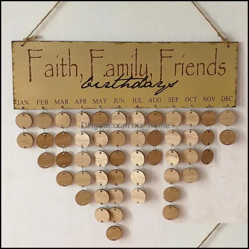 DIY Wooden Faith Family and Friends Happy Birthday Calendar Reminder Board Birch Plaque Sign Gift Multi Styles Home Decoration