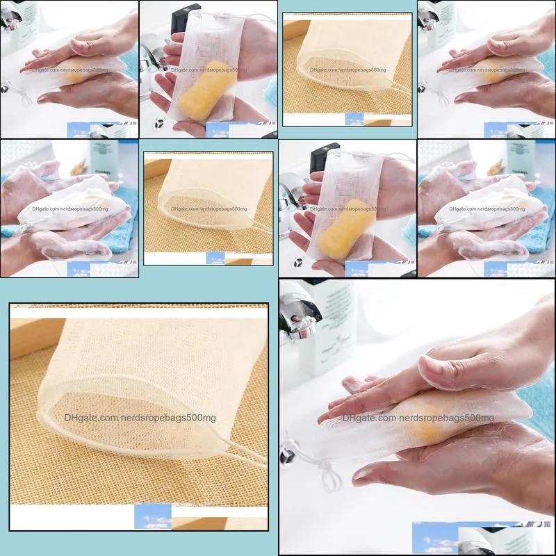 Exfoliating Mesh Soap Pouch Bubble Foam Net Soap Sack Saver Pouch Drawstring Holder Bags Bubble Foam Net