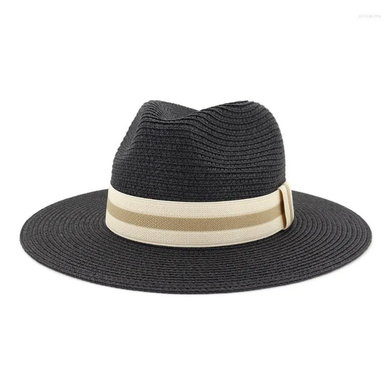 Breite Krempe Hüte Mode Frauen Sommer Stroh Maison Michel Sonnenhut Für Elegante Outdoor Strand Papa Sonnenhut Panama Fedora Oliv22