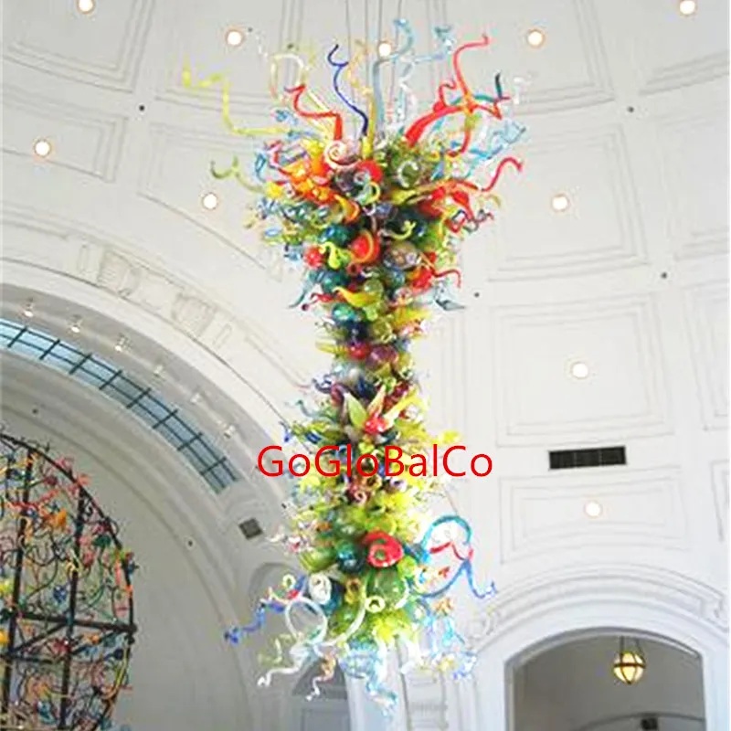 Grandi lampade a sospensione Lampadari in vetro soffiato a mano in stile Chihuly Lampadario in cristallo LED di design colorato personalizzato