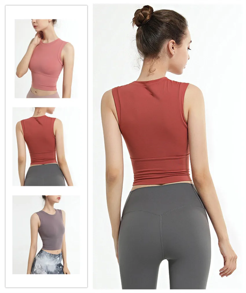 LL Women Workout Crop Top Seamless Shirt Athletic Yoga Kläder Fitness Tight Tee Gym Cropped Tank Tops -Högkvalitetsversion