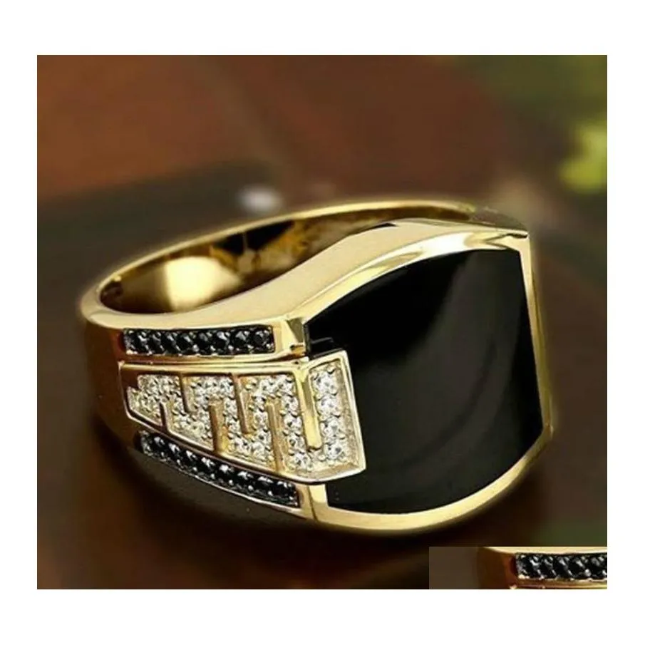 Anillo solitario Siery Anillos cuadrados negros para mujeres Cristal Unisex Pareja Hombres Punk Simple Vintage Boda Damas Golden Hjewelry Drop DHR6X