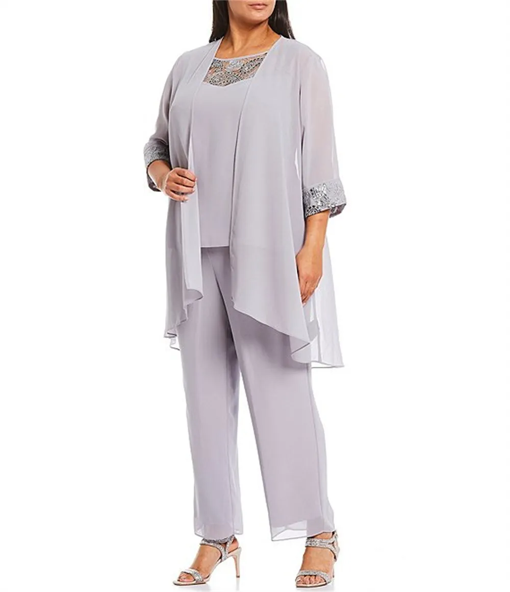 2022 Mother Pants with Long Jackets Long Sleeves Beaded Chiffon 신부의 어머니 BC11490 C0527Z32