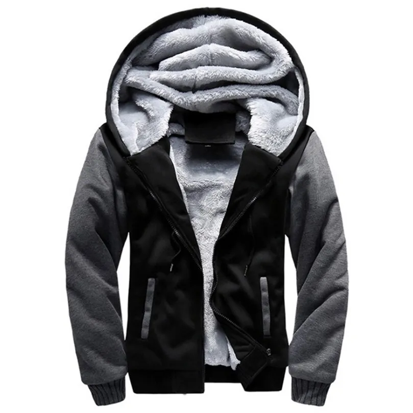 Winterjacke Männer Dicke Warme Fleece Reißverschluss Männer Jacke Mantel Sportwear Männliche Streetwear Hoodies Kapuzenjacke Männer 201128