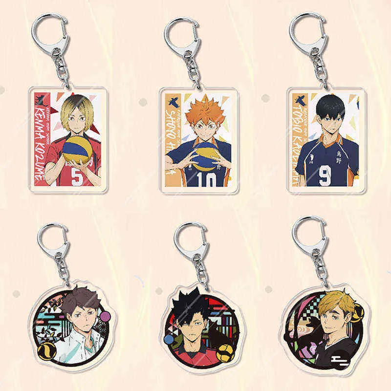 Haikyuu Anime porte-clés acrylique porte-clés Hinata Shoyo Kozume Kenma personnage enfants pendentif sac à dos Haikyuu porte-clés pour clés de voiture AA220318