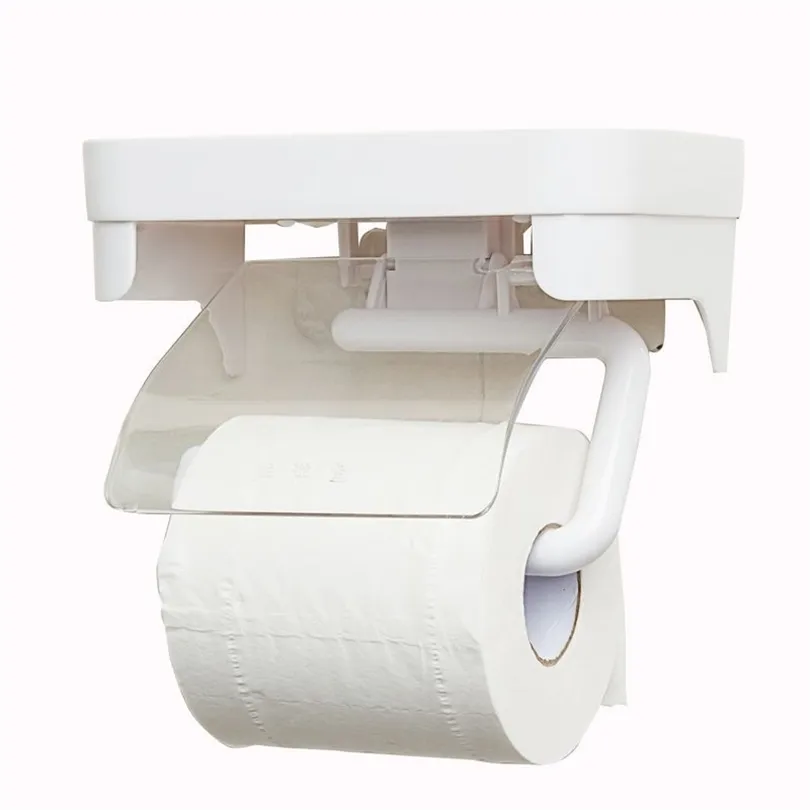 Kreativt hushållsoalettpappershållare förvaringsställ plastmonterat toalettpappersrulle vattentäta badrumstillbehör T200425