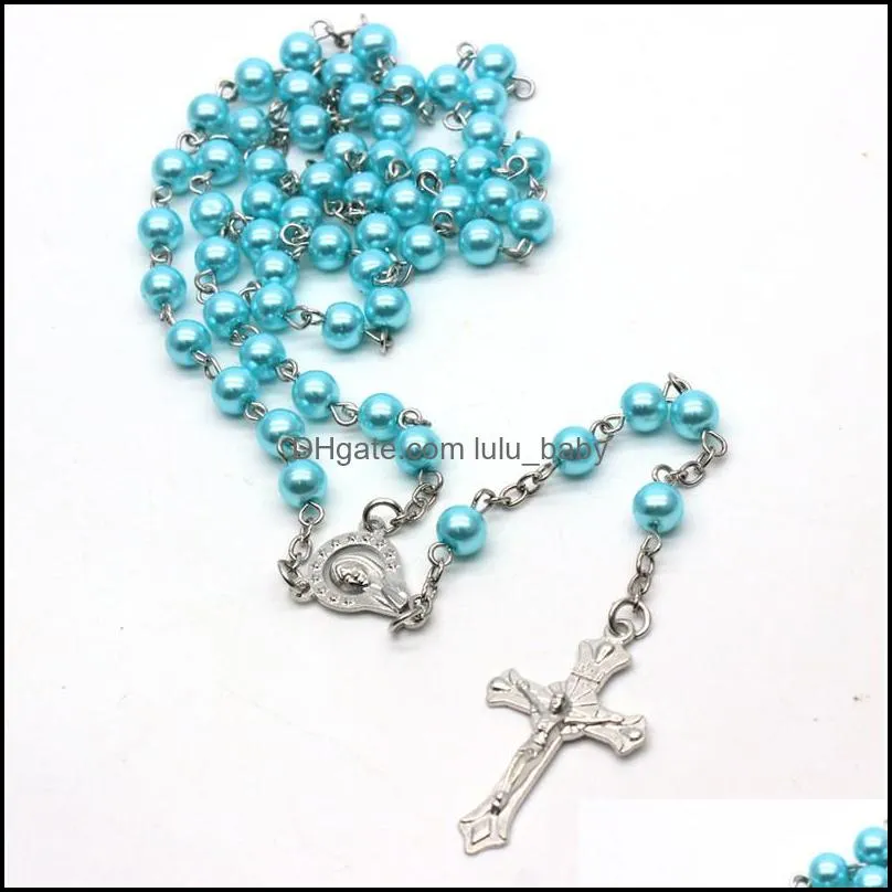 Pendentif Colliers Pendentifs Bijoux Religieux Jésus Prière Haute Qualité Perle 6Mm Chapelet Collier Charme H Dhjeh