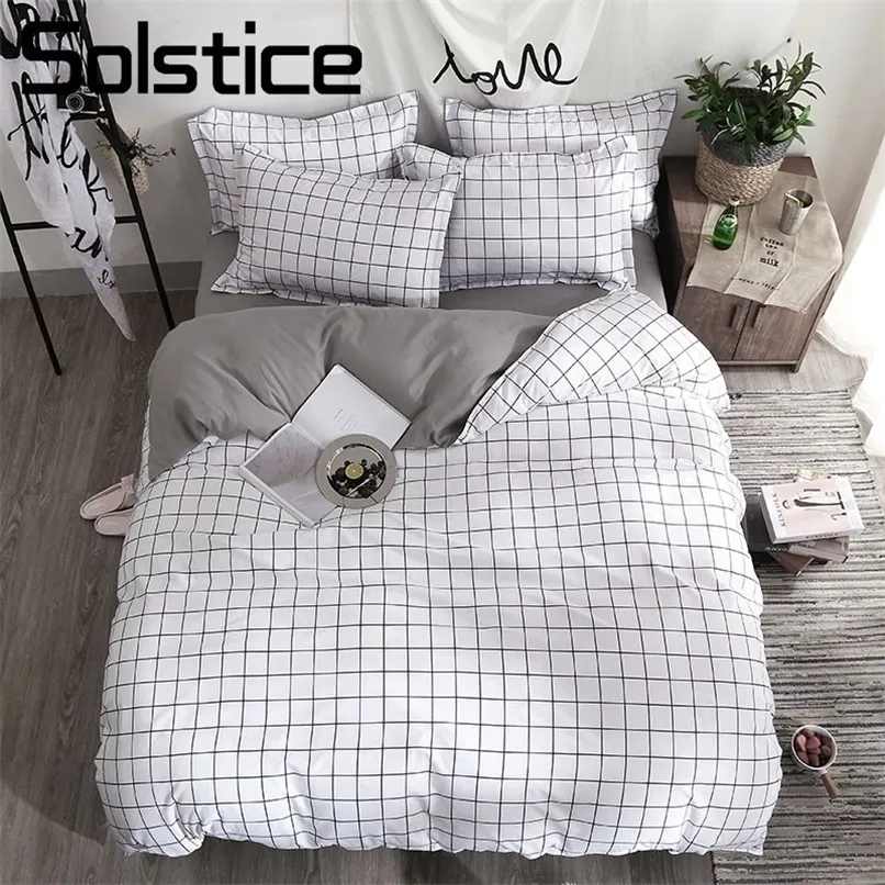 Solstice 홈 섬유 검은 격자 이불 베개 침대 침대 시트 간단한 소년 소녀 침구 세트 싱글 트윈 더블 커버 침대 이불 커버 220616