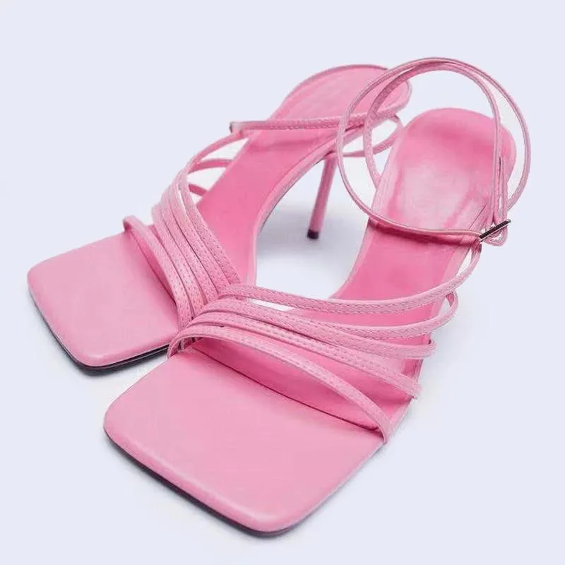 Sukienka buty letnie wysokie obcasy kobiety mody gladiator sandały różowe seksowne szpilki otwarte kostki