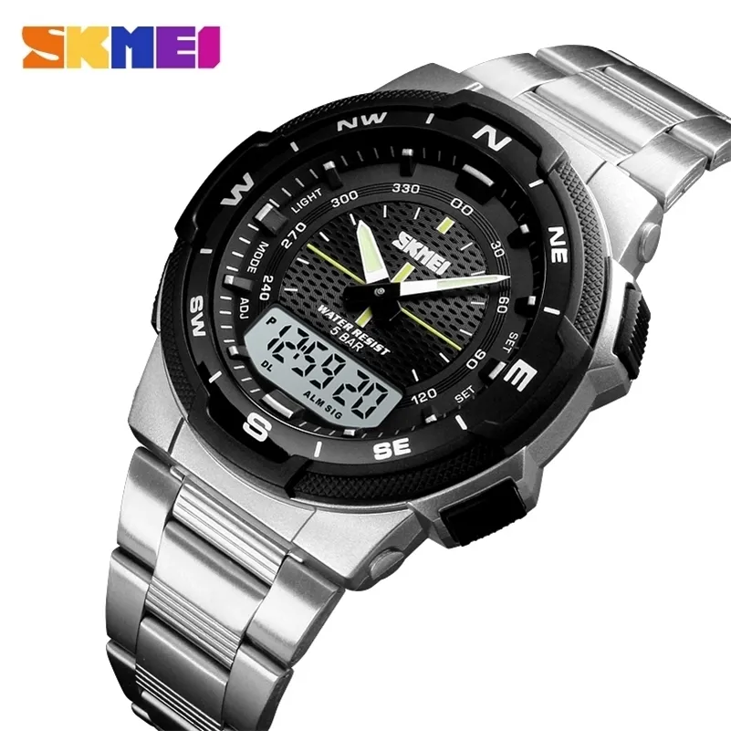 SKMEI Watch Men's Watch Fashion Sport Watches Stainless Steel Strap Mens Watches Stopwatch Chronograph Waterproof Wristwatch Men 220525