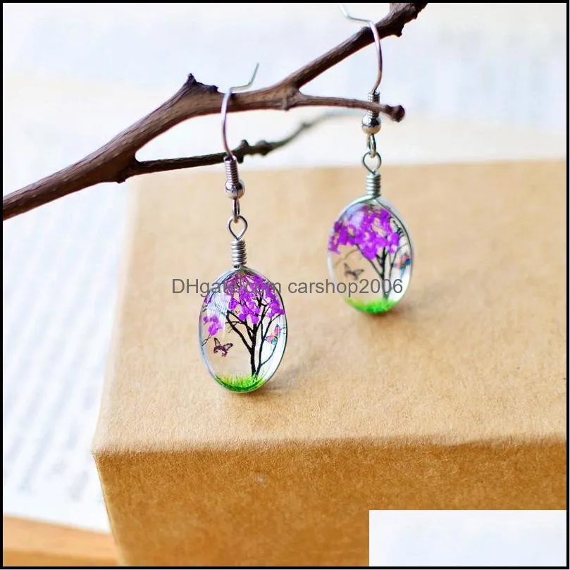 Creative  Dried Flowers Earrings Handmade Romantic 5 Colors Dangle Earring Prevent Allergy Butterfly Drop Ear for Elegant Women