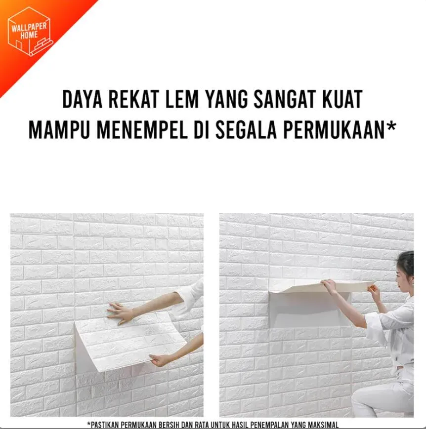 Papel de parede DiDing 3D Motif Motif BATU BATA WALL STATERS 70 X 77 CM DEKORASI STIKER DIDING KAMAR MURAH - WARNA PUTIH