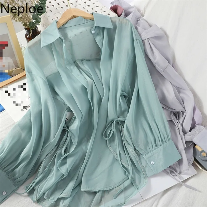 Neplooe Sunscreen Shirts Women Solid Single Breasted dames Blouse Shirts met een enkele borsten met lange mouwen Zomer 2020 Fashion Casual Female Blusas T200803