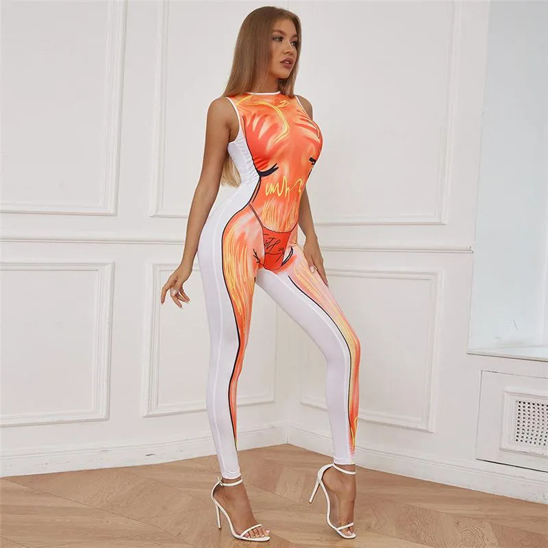 Women's Swimwear Women Beach Outlet 2022 Cover Up Kaftan Summer Print Sleeveless High Waist Tight JumpSuit Polyester BathroomWomen's