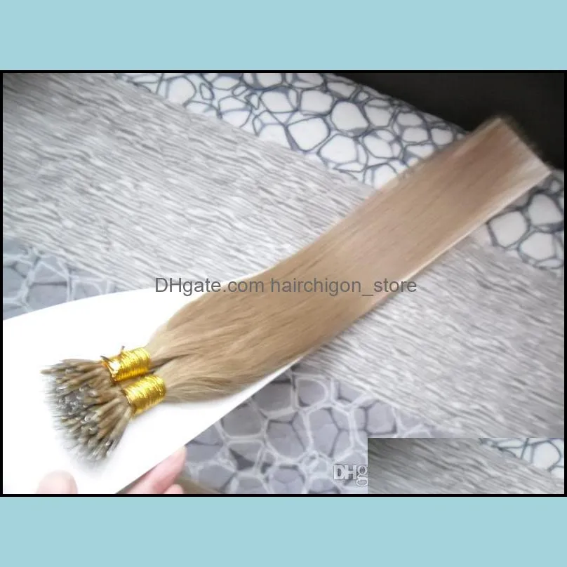 100 Pieces Brazilian Virgin100g Remy Micro Beads Hair Extensions In Nano Ring Links Human Hair Straight 9 Colors Blonde European Hair