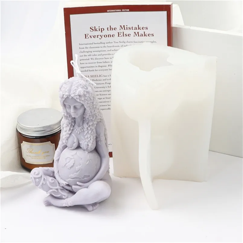 3D Devotional Mother Earth Statue Mould Handmade Silicone Gaia Goddess Candle Ornament Pregnant Woman Image Home Decorate Mold 220629