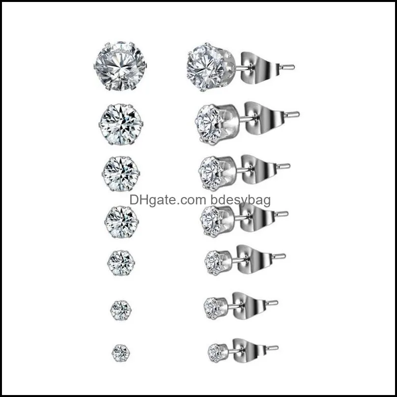 stud pairs cz zircon crystal round small earrings wedding six earring 3-10mm for women girls jewelry giftstudstudstud