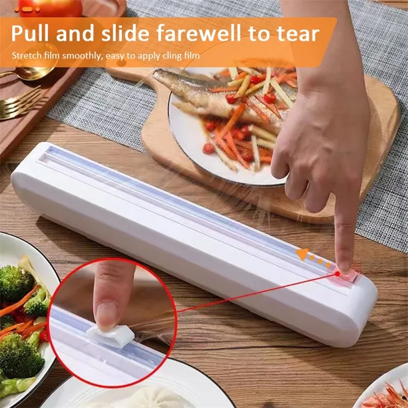 Fixing Foil Cling Film Food Wrap Dispenser Plastic Cutter Opslaghouder keukengereedschap Accessoires 220622