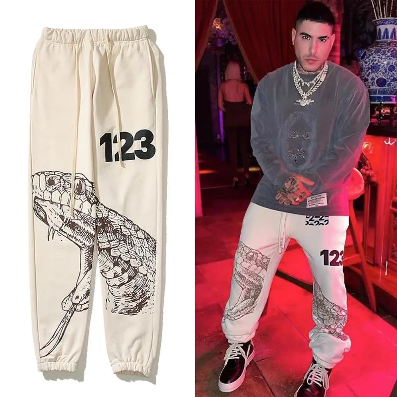 Men's Pants Sketch Viper Washed Embroidery Joggers Fleece Sweatpants Men And Women High Street Retro Elastic Waist Casual TrousersMen's