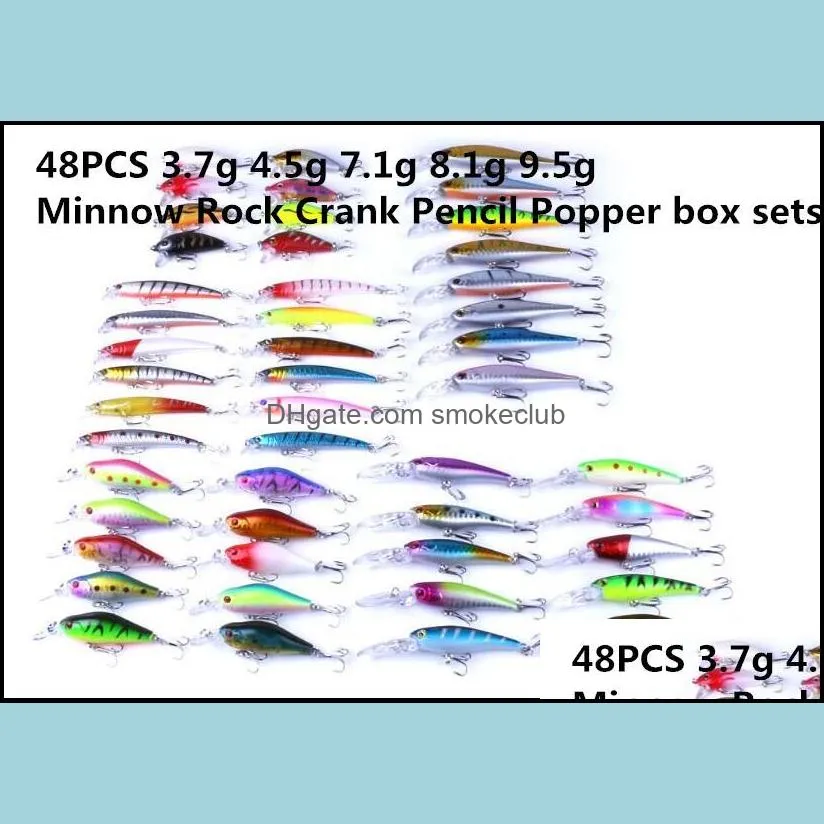 Appâts leurres pêche Sports en plein air 48 pièces 3.7/4.5/7.1/8.1/9.5G Minnow Rock manivelle crayon Popper coffrets leurre appât Hardbaitsl artificiel Dro