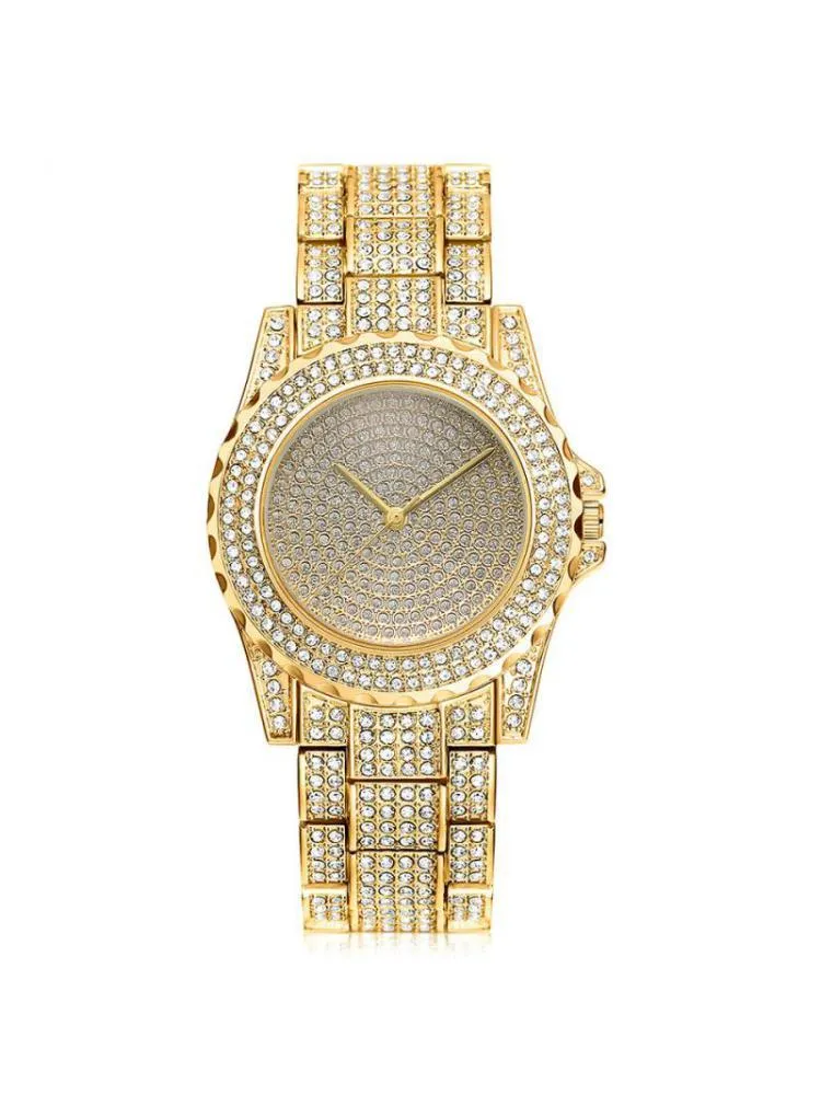 Wristwatches Fashion Iced Out Watches Luxury Date Quartz Wrist Micro Pave CZ Stainless Steel Hip Hop Watch For Women Men JewelryWristwatches