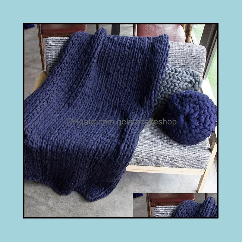 Hand Knitted Chunky Blanket Thick Yarn Weighted Wool Bky Knitting Throw Warm Winter Home Sofa