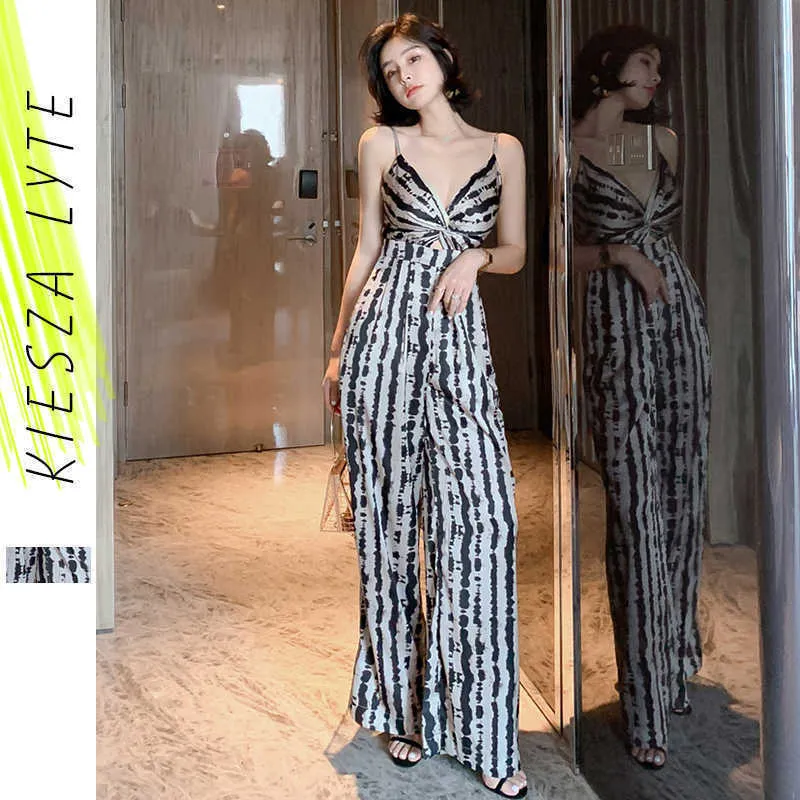 Summer Sexy Leopard Print Jumpsuit V Neck Silky Straight Long Wide Leg Jumpsuits Playsuit Trousers Overalls Streetwear 210608