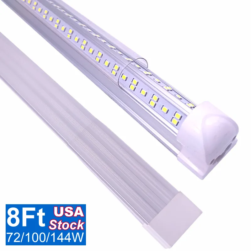 8FT Sklep Światło oprawa, T8 LED Lights Lights, Cold White 6500K, V Kształt, Wyczyść okładka, Wysyłka wysoka, sklepy Lights do garażu 72W 100W 144W 150W 15000LM 10000LM 7200LM