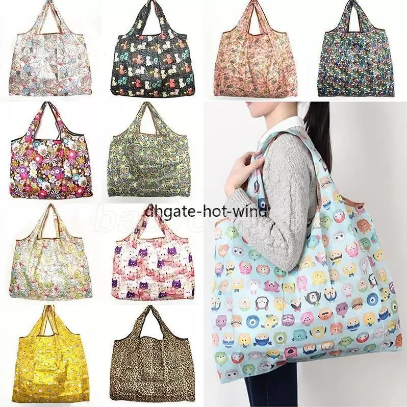 Sacos de compras de nylon à prova d'água que compram bolsas de armazenamento reutilizáveis ​​bolsas ecológicas bolsas de bolsa de grande capacidade fy5141