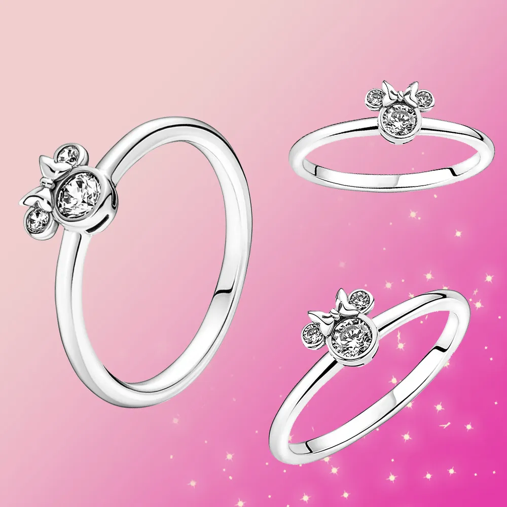 925 Sterling Silber Ringe Maus Schleife Ringe Paar süßer Glitzerring für Frauen Herz Original Fit Pandora Ring Schmuckherstellung DIY Geschenk