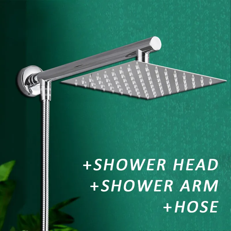 Chrome UltraHin Square 8 "10" 12 "douche srainless en acier douche mural monté pour salle de bain