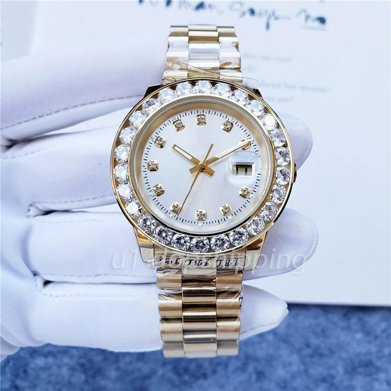 Automatic Mechanical Watch 44mm Large Dial All Stainless Steel Diamond Bezel Blue Face mens watches
