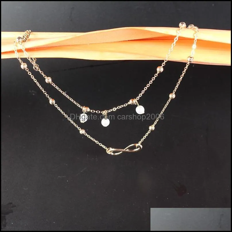 Fashion Double Infinite Simulated Pearl Pendant Anklet Foot Chain Summer Bracelet Charm 2 Color Anklets