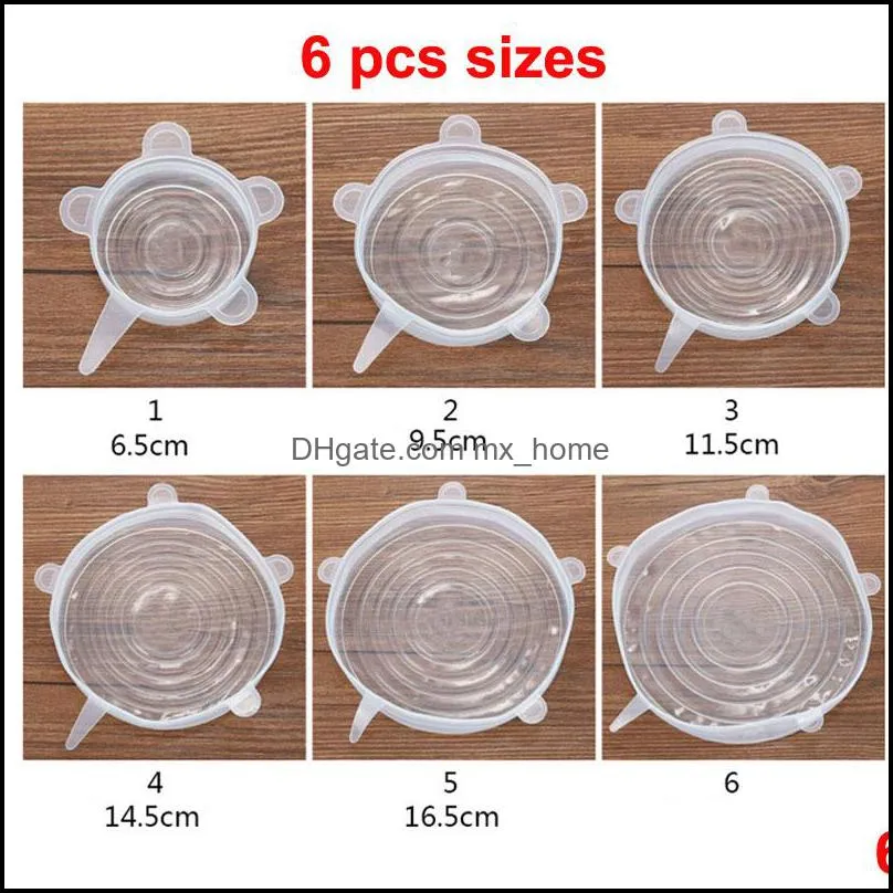 6 pcs/set reusable silicone stretch lids universal lid bowl pot lid silicone cover kitchen cooking food  bowl cover vtky2102