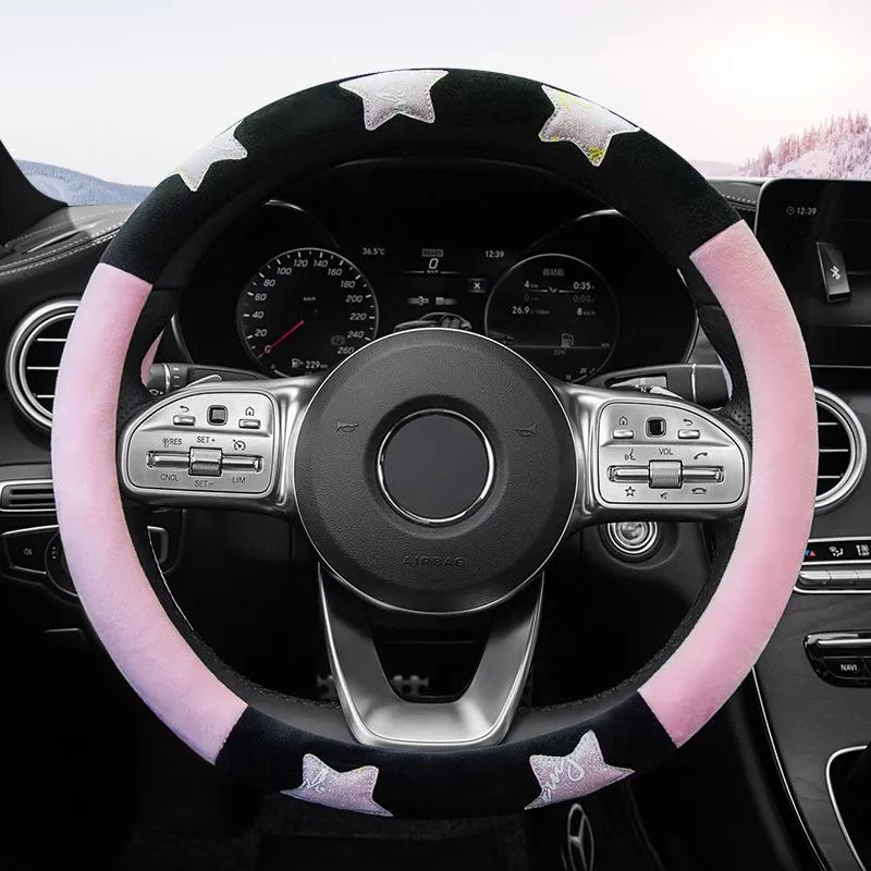 Steering Wheel Covers Winter Car Plush Cover Flocking Handle Warm Soft Interior Cars Accessories DecoratesSteering