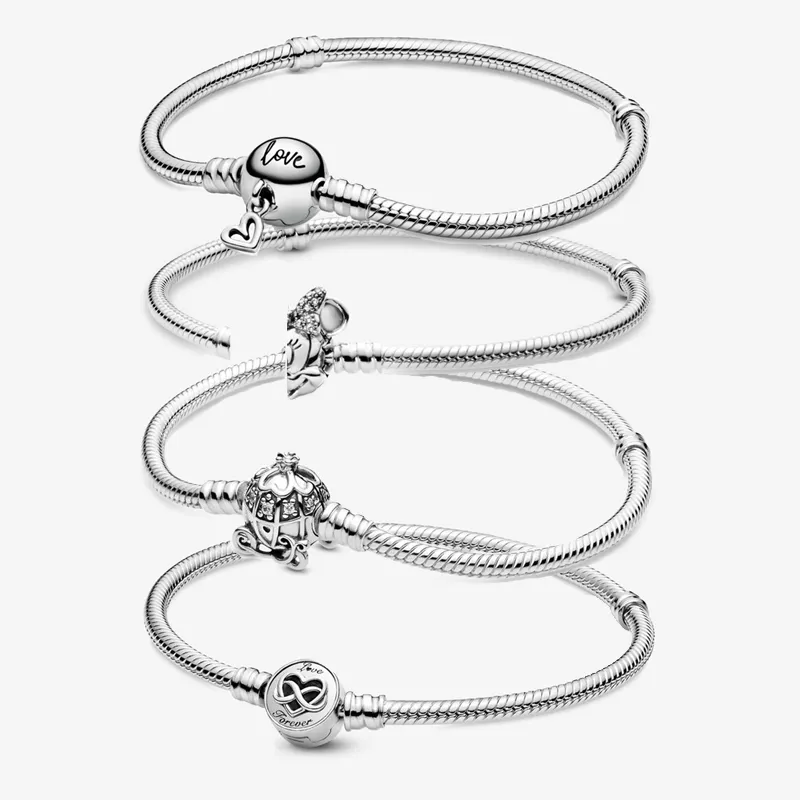 Women Snake Chain Charm Bracelets 925 Sterling Silver Love Forever Luxury Jewelry Fit Pandora Beads Charms Designer Bracelet With Original Box Ladies Gift