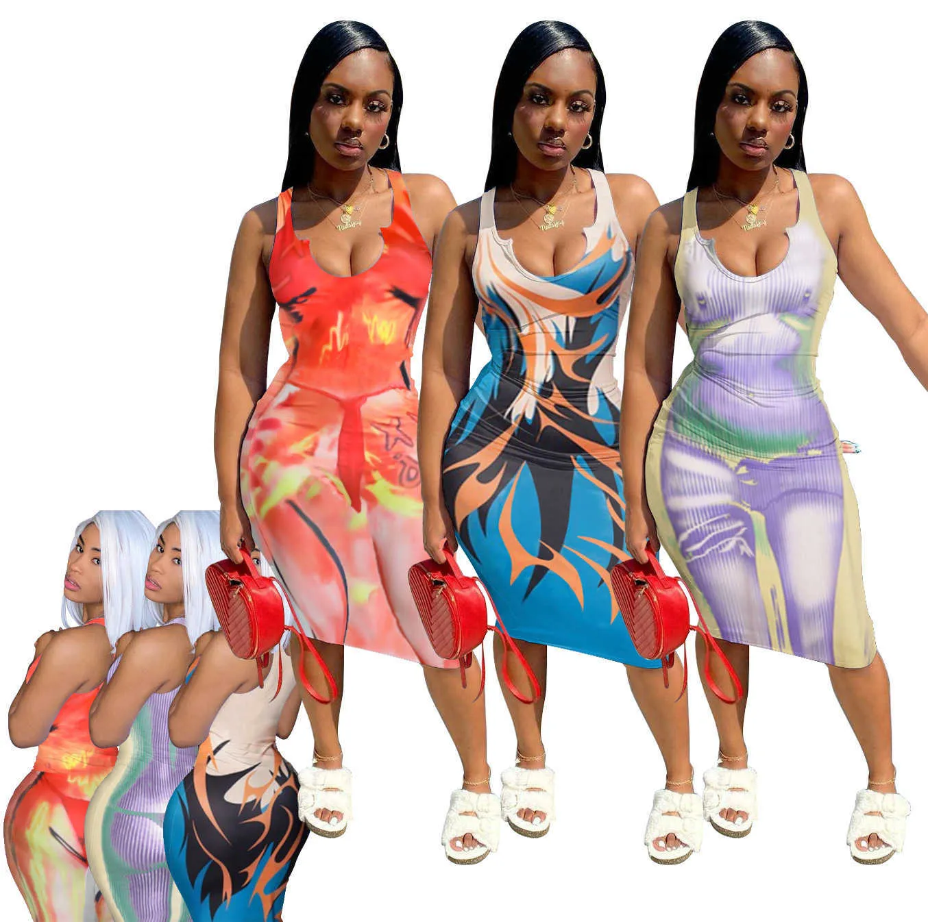 fashion Women Summer Perspective Sexy Printed Dress Womens