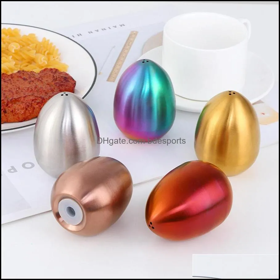 Herb & Spice Tools Creative stainless steel egg seasoning jar kitchen pepper, salt and bottle three hole Mini household egg shaped toothpick