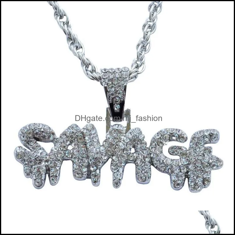 charm fashion men`s hip hop european and american full diamond letters savadf pendant high quality necklace