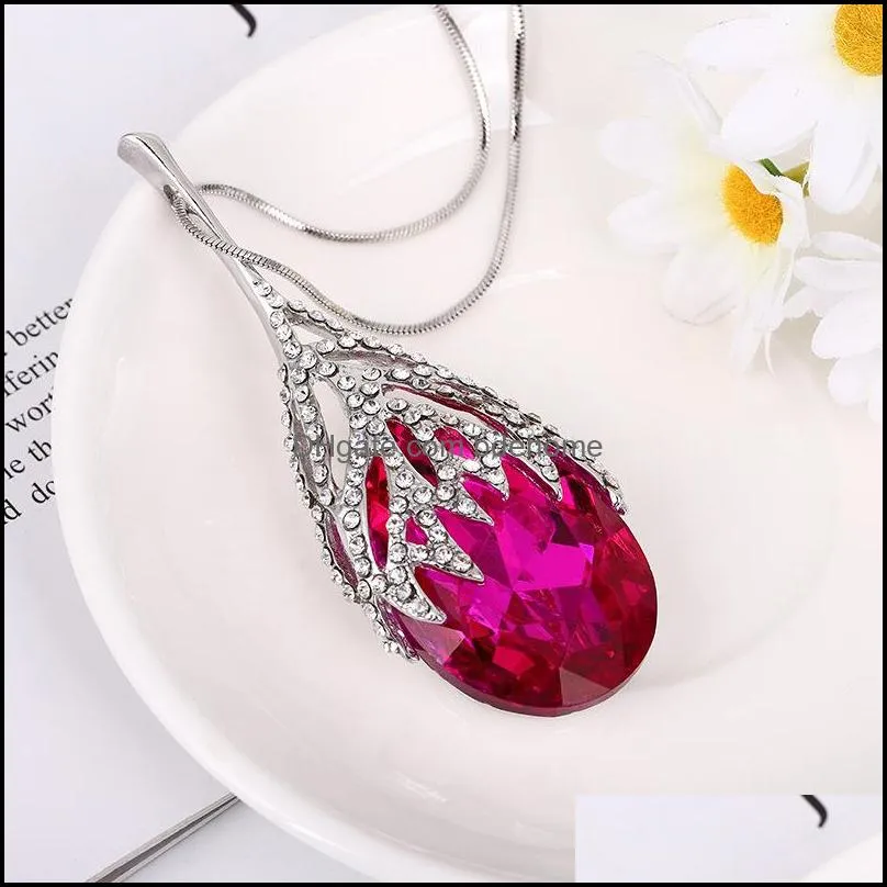 Water Drop Pendant Long Necklace for Women Fashion Crystal Statement Necklaces