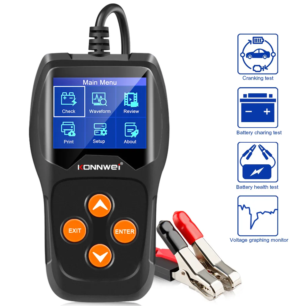 New Konnwei KW600 Carro Battery Tester 12 V Digital Cor Digital Analisador de Bateria Auto 100 a 2000cca Carro de Encarregamento Diagnóstico Rápido Rápido