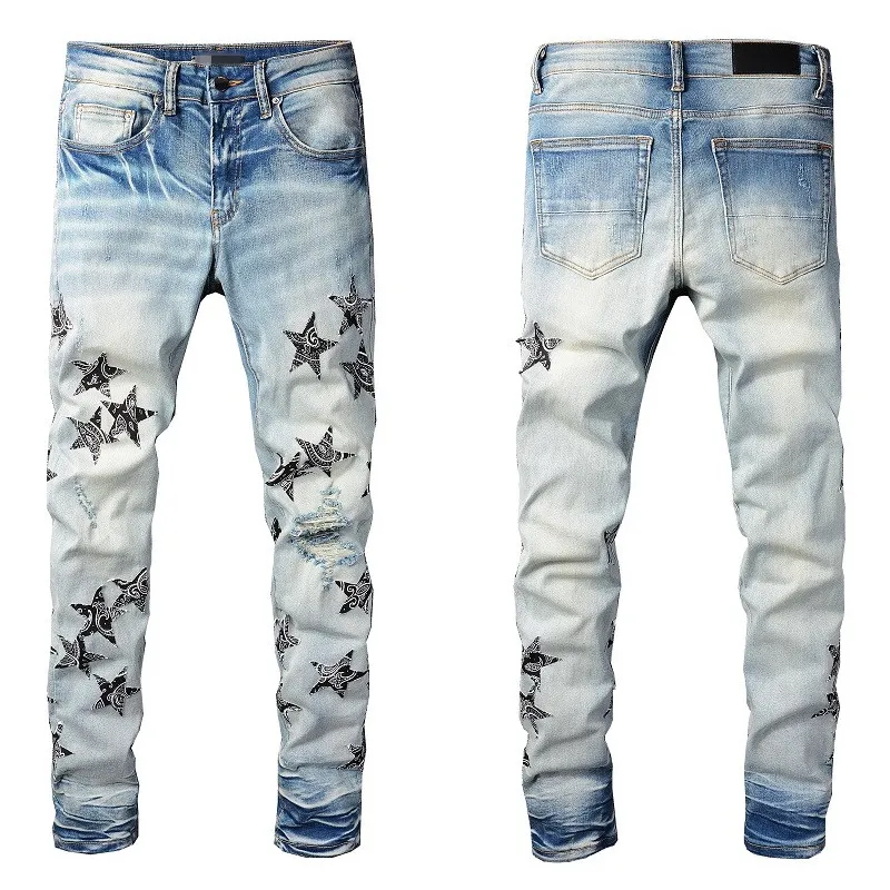 Designer man jeans svart byxa 2022 jogger plus size måla mager vit lång rip mens dragkedja baggy nöd stjärna denim ungdom smal fit rakt orolig hål cool kille