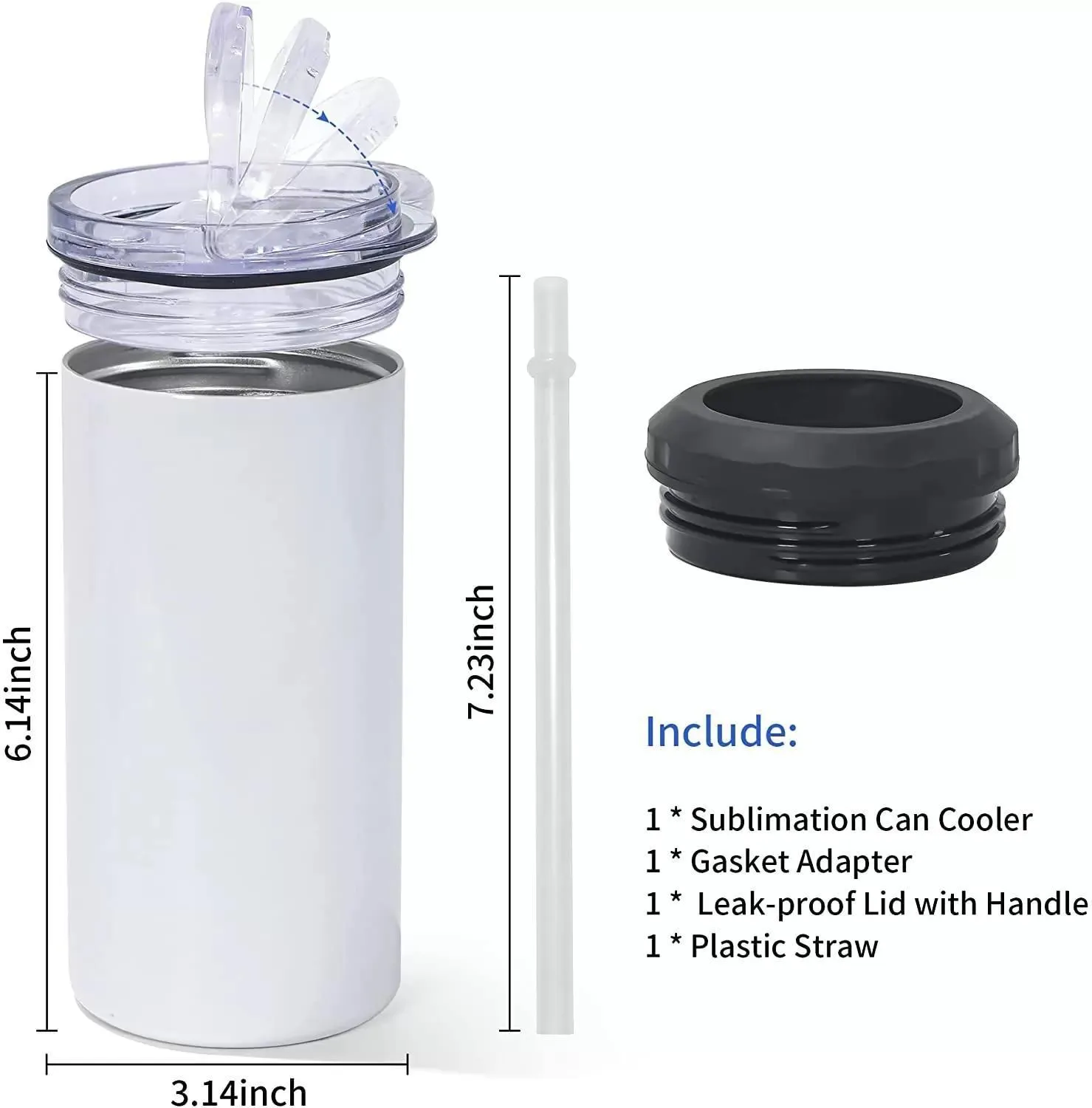 16OZ Sublimation Can Cooler Tumblers Blanks 4-in-1 Can Insulator Adapter with Leack-Proof Lid & Plastic Straw, Stainless Steel Cooler H0420