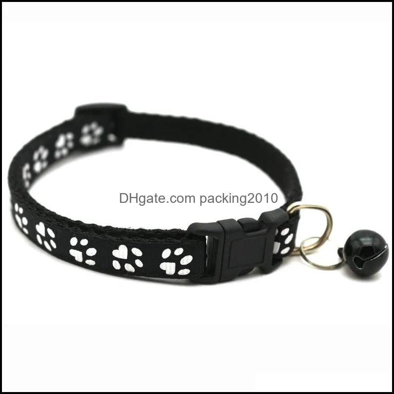 1.0 Footprint collars Pet Patch Dog Collar Cat Single with Bell Easy to Find leashes Length Adjustable 19-32cm