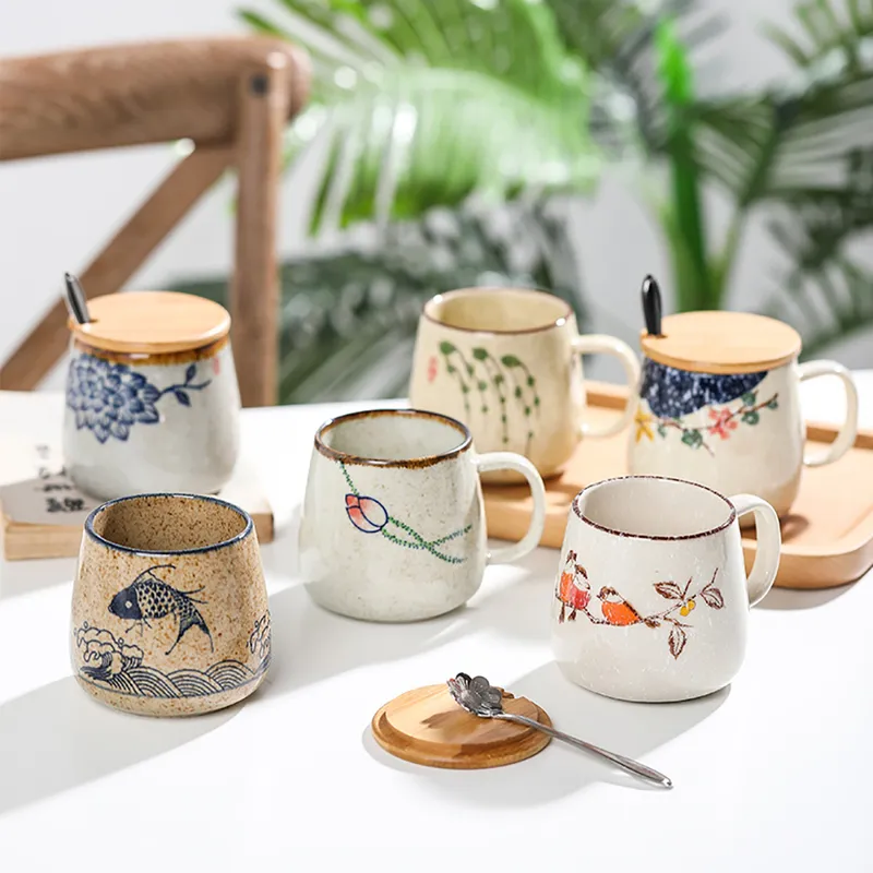 Tasse de café vintage tasses en céramique de style rétro japonais 380 ml chariot argile petit-déjeuner tasse créative cadeau pour amis 220610