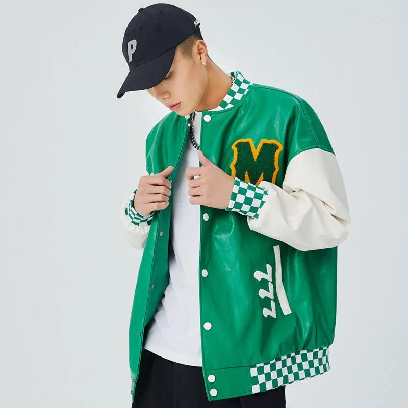 Jackets masculinos PU Men Leather Capel Letter Bordado College College Patchwork Uniforme Escola Uniforme de Streetwear Spring Hip Hop Topsm