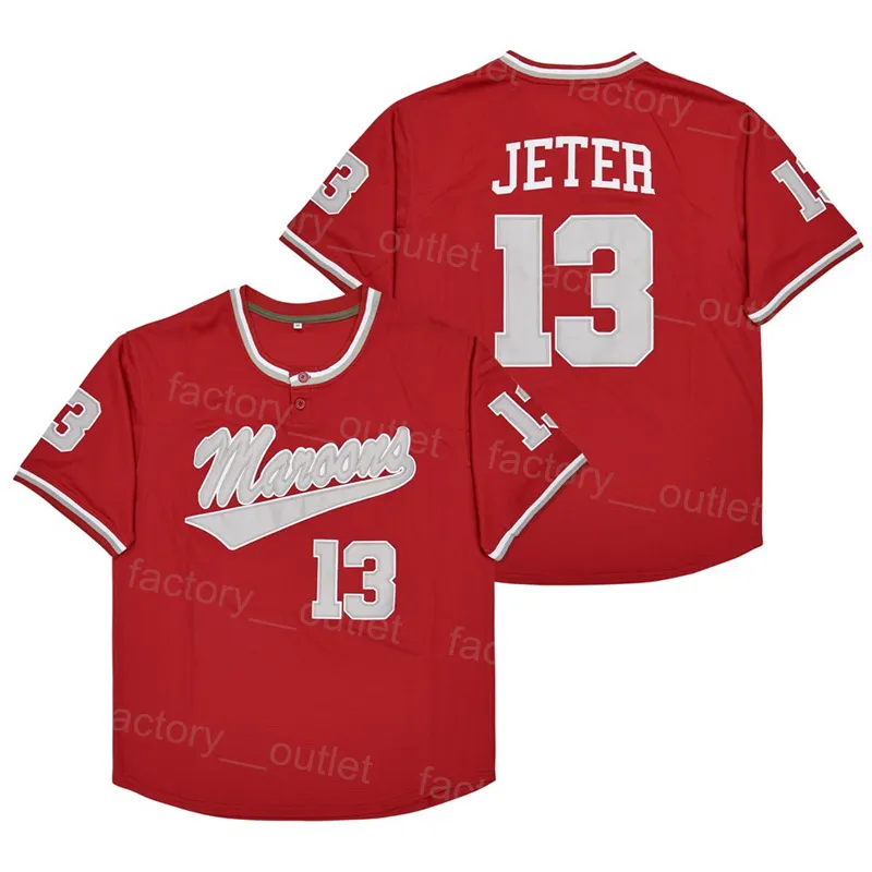 Men Moive Maroons HS 13 Jeter Baseball Jersey Hiphop Team Color Red لمشجعي الرياضة القابلة للتنفس القاعدة الرائعة Cooperstown Pure Cotton Embroidery and Sitched عالية الجودة