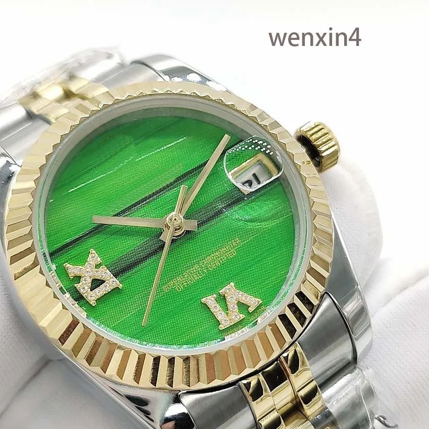 Klasyczne kobiety zegarek ze stalą nierdzewną Precision Automic STEL PISK Waterproofowy zegarek 31 mm zębów Malachite twarz