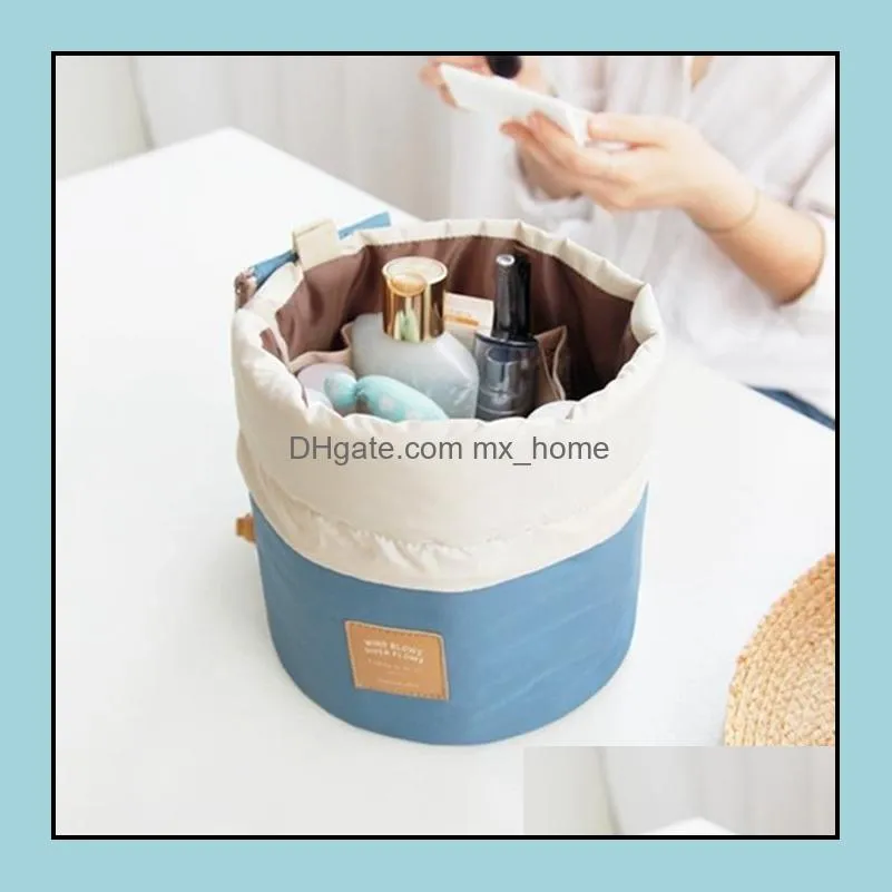 storage bags korean elegant large capacity barrel shaped nylon wash organizer travel dresser pouch cosmetic makeup for women zwl169